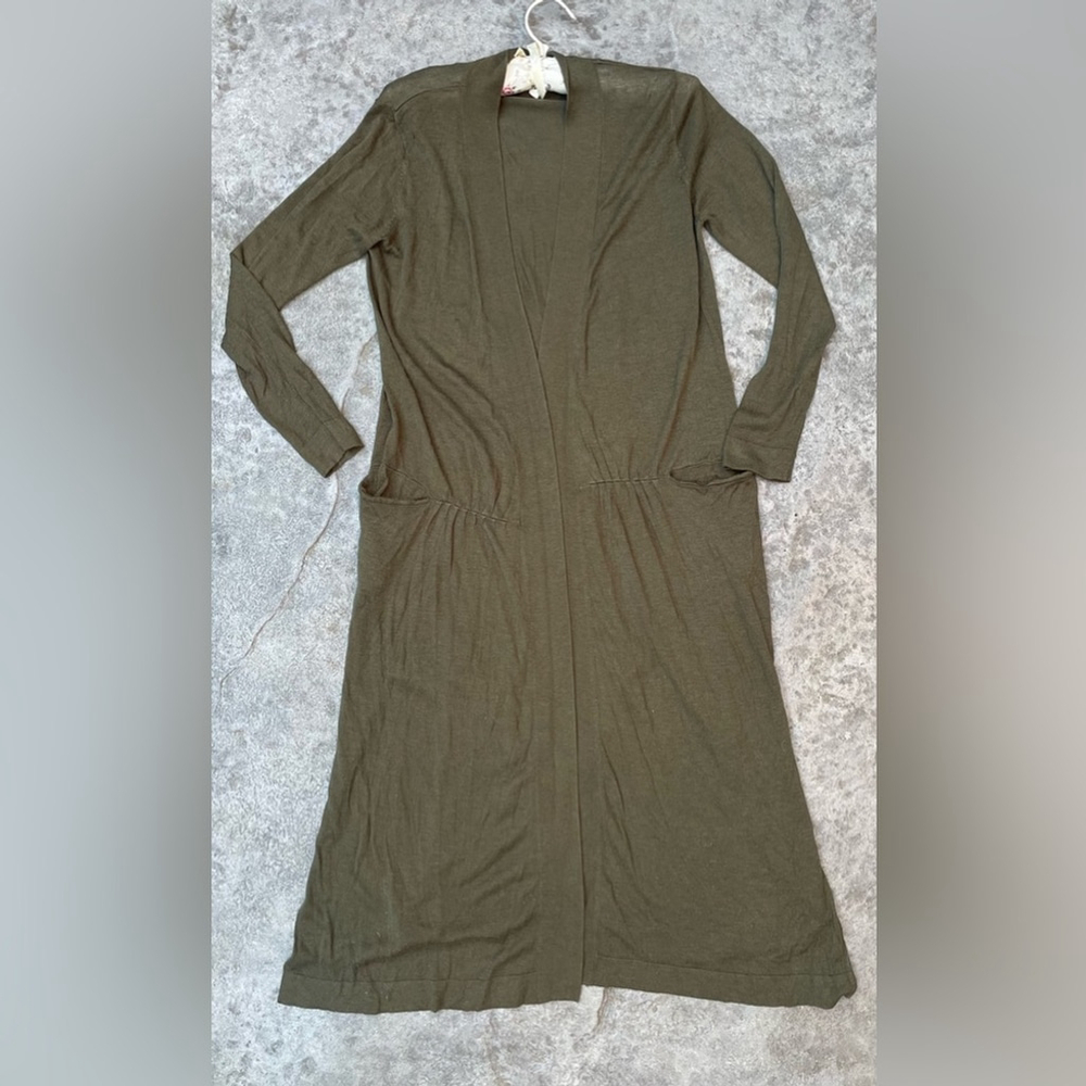 Zara Khaki Cardigan green sweater duster maxi long - Picture 3 of 7
